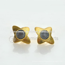 Beautiful Stud Bezel Gold Vermeil Earrings Onyx Gemstone Earrings Jewelry Suppliers